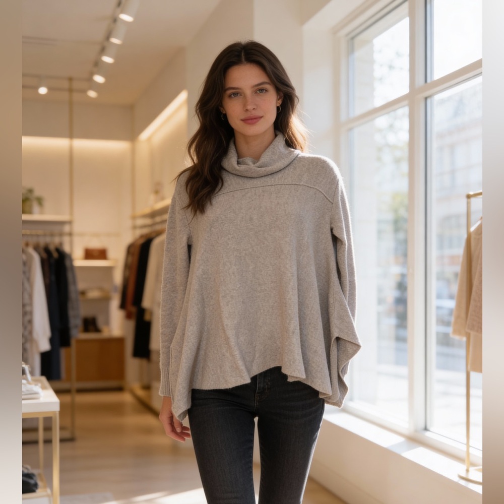 Free People Oversized Turtleneck Sweater Cozy Wool Blend Neutral Size S
